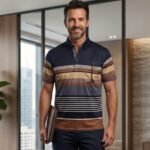 Stripe China Polo Combo offer - Navy Blue, Camel Tan Beige